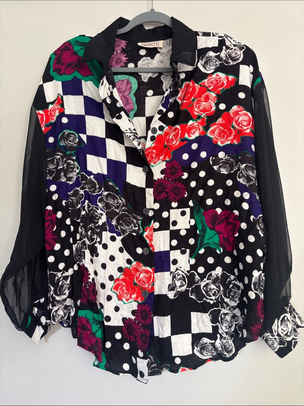 Faucetti vintage Floral & Checker Button-Up Blouse - Multicolor